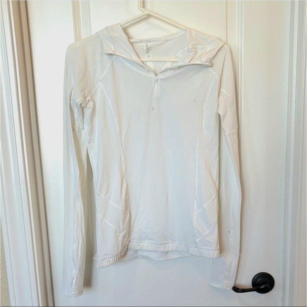 Lululemon Waterbound Hoodie Women Size 4 White Rash Guard Thumb Holes Lightweigt - Picture 3 of 7